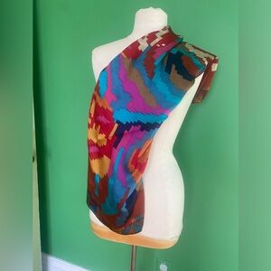 Vintage Perry Ellis silk Vibrant Geometric Multicolor Scarf boho